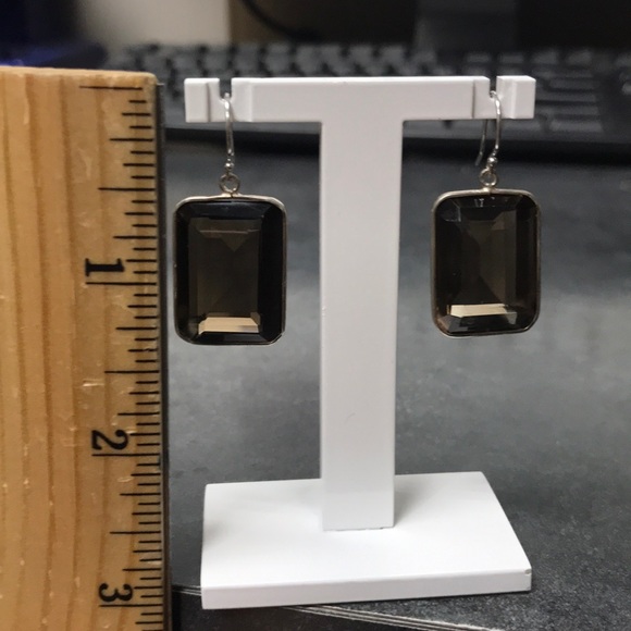 14K white gold/Sterling Silver Smoky Qtz Earrings - Picture 3 of 3